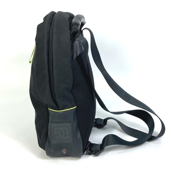 CHANEL Sports line logo zip up Backpack Nylon Black x neon yellow main image 8
